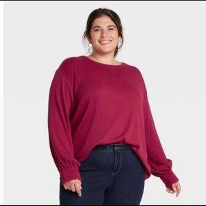 Women’s Plus Size Magenta Smocked Ruffle Sweater